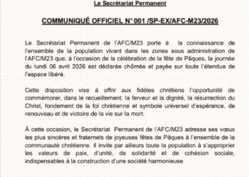 Nord et Sud kivu: Fête de Pâques, l&rsquo;AFC/M23 déclare chômée et payée la journée du lundi 06 Avril dans les zones libérées