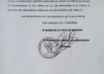 Bukavu: Toute demande d&rsquo;autorisation d&rsquo;une manifestation doit être déposée 72 heures avant à la mairie(Communiqué)