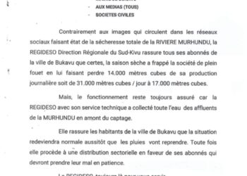 Pénurie d’eau à Bukavu : la REGIDESO explique la baisse de sa production